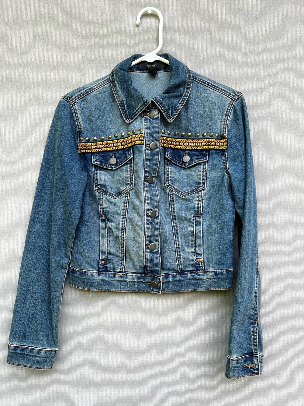 Vintage Y2K 2010s embroidered studded denim jean jacket boho hippie southwestern